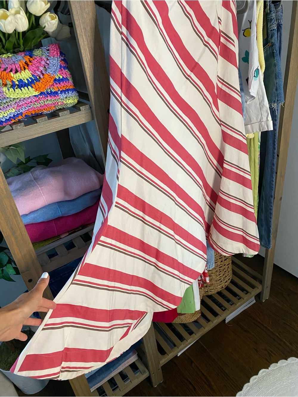 ZARA Cream Red Brown Diagonal Stripe A-Line Asymmetric Skirt! 🌺 - Picture 12 of 16
